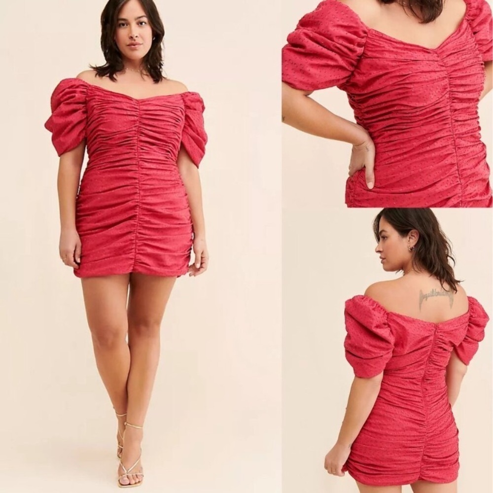 Anthropologie Hutch Pink Ruched Puff Sleeve Mini Dress Size 12 - 2465